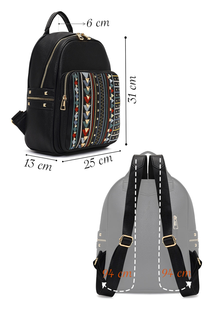 Women's Black Printed Backpack