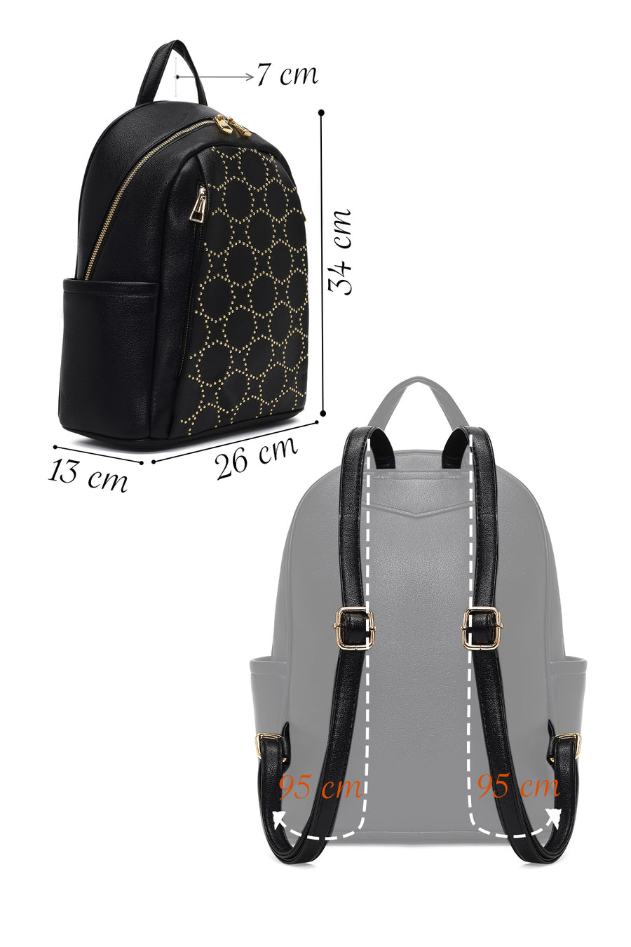 Women's Black Patterned Backpack