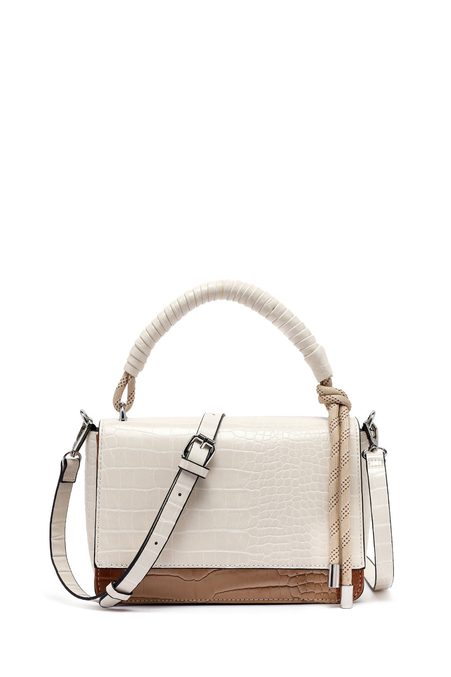 Woman Beige Long Strap Crocodile Patterned Crossbody Bag 25ABD2706E3 | Derimod