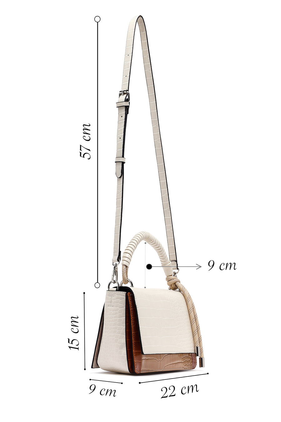 Woman Beige Long Strap Crocodile Patterned Crossbody Bag