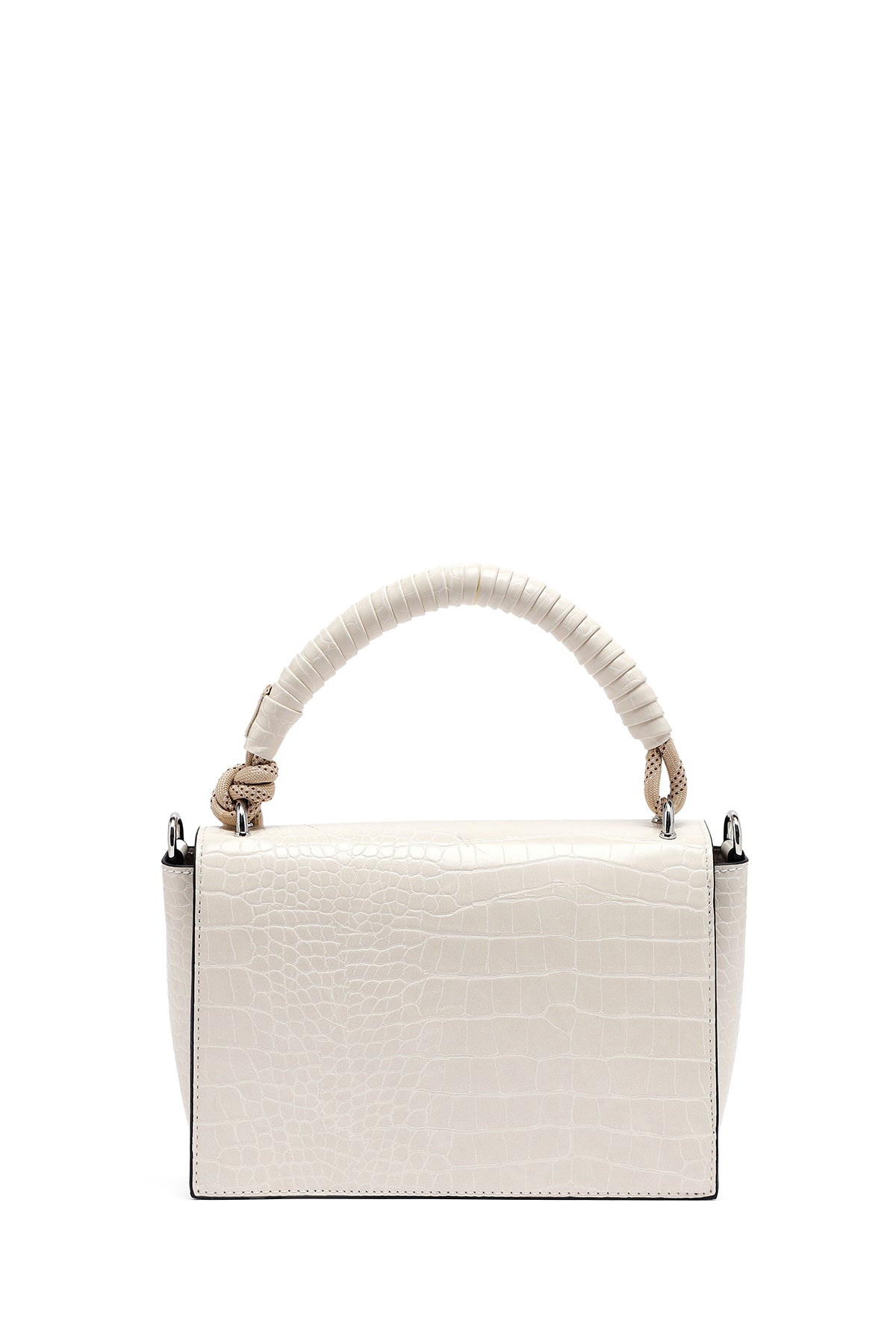 Kadın Bej Uzun Askılı Kroko Desenli Çapraz Çanta