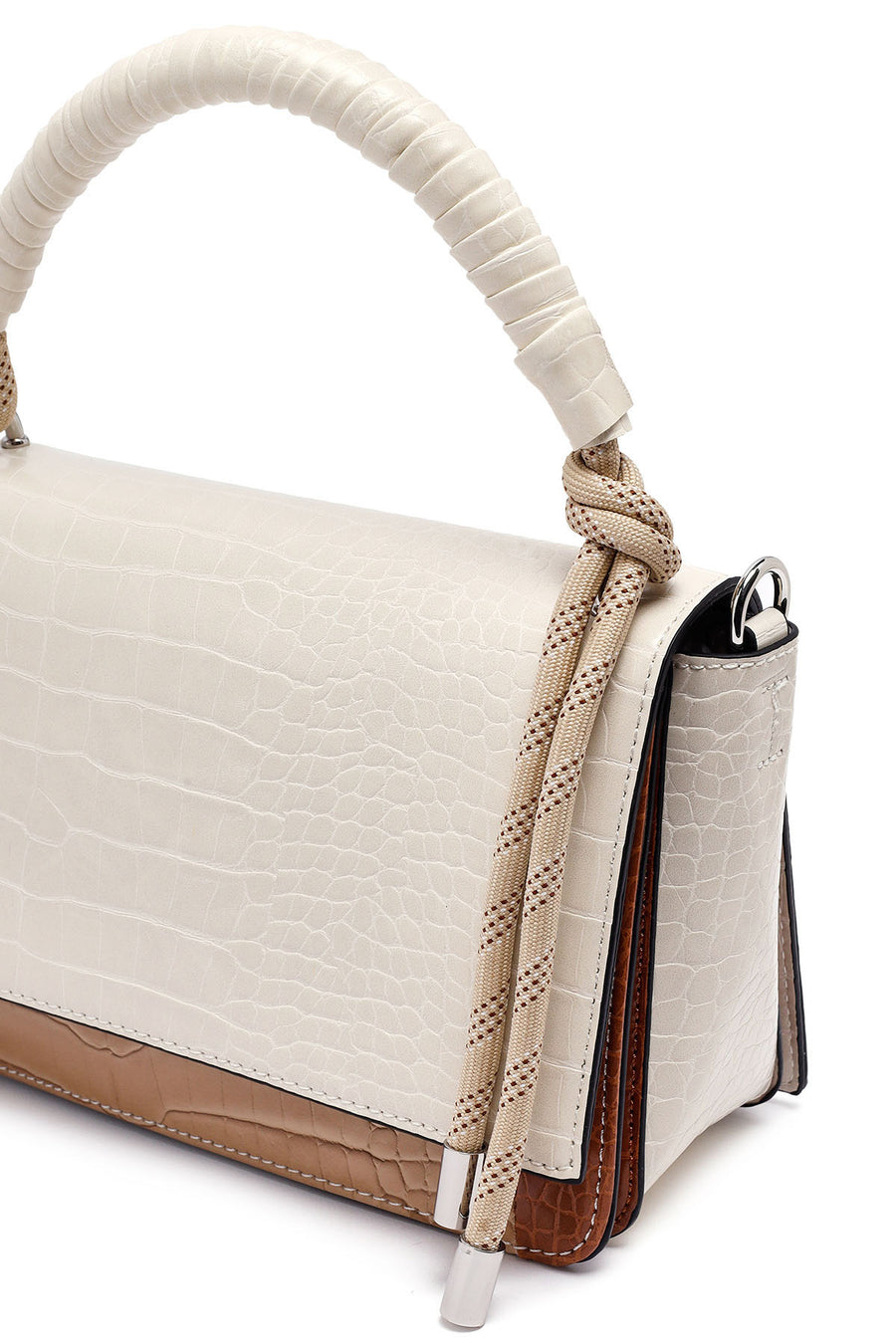 Woman Beige Long Strap Crocodile Patterned Crossbody Bag