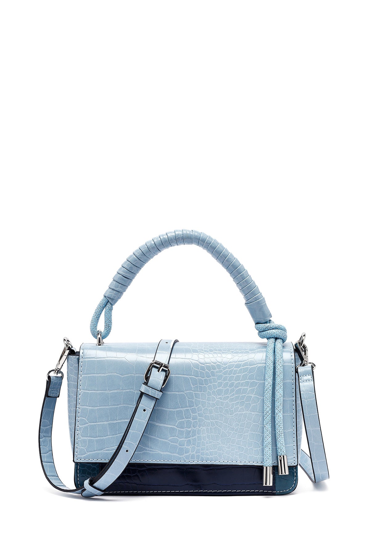 Kadın Mavi Uzun Askılı Kroko Desenli Çapraz Çanta