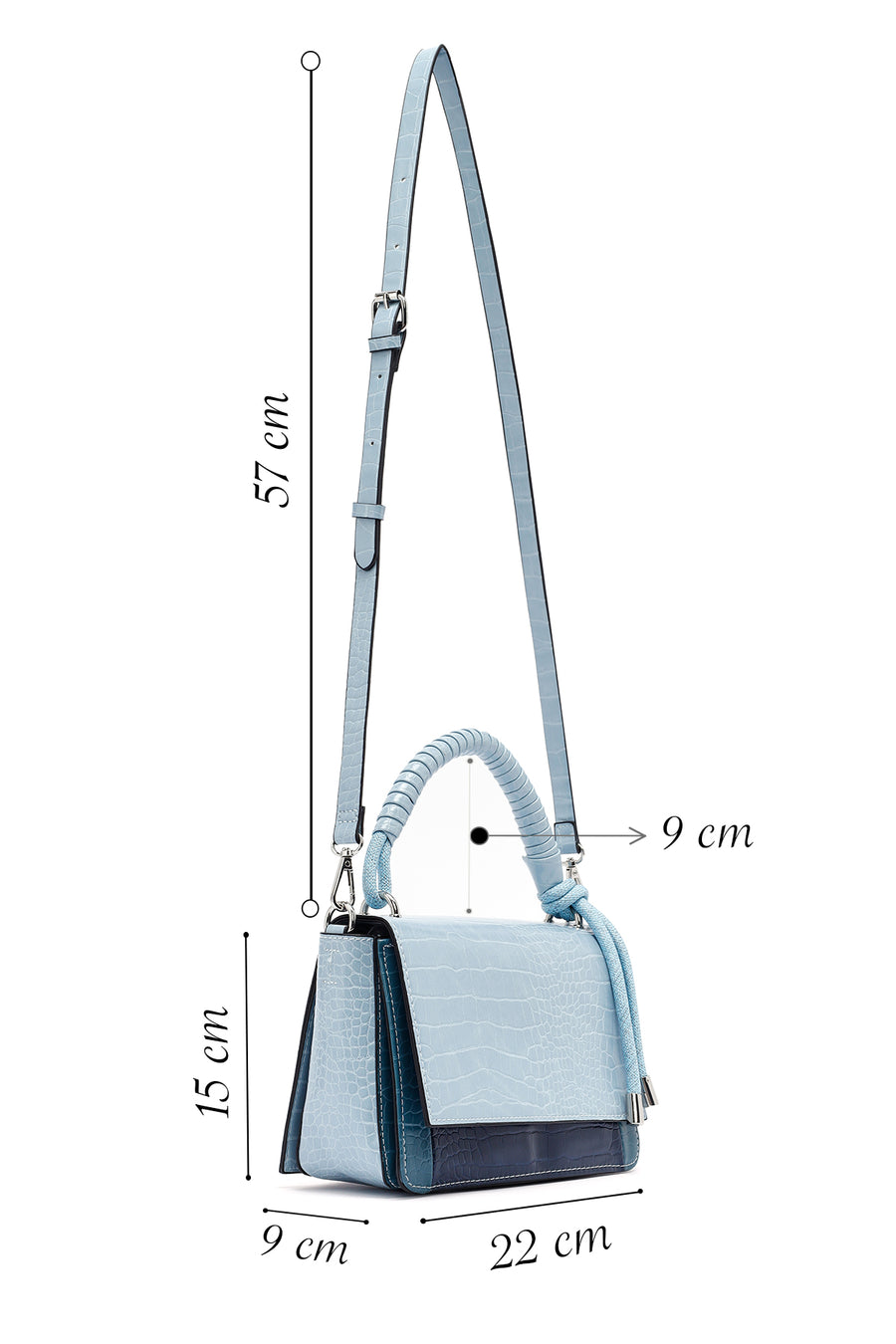 Woman Blue Long Strap Crocodile Patterned Crossbody Bag