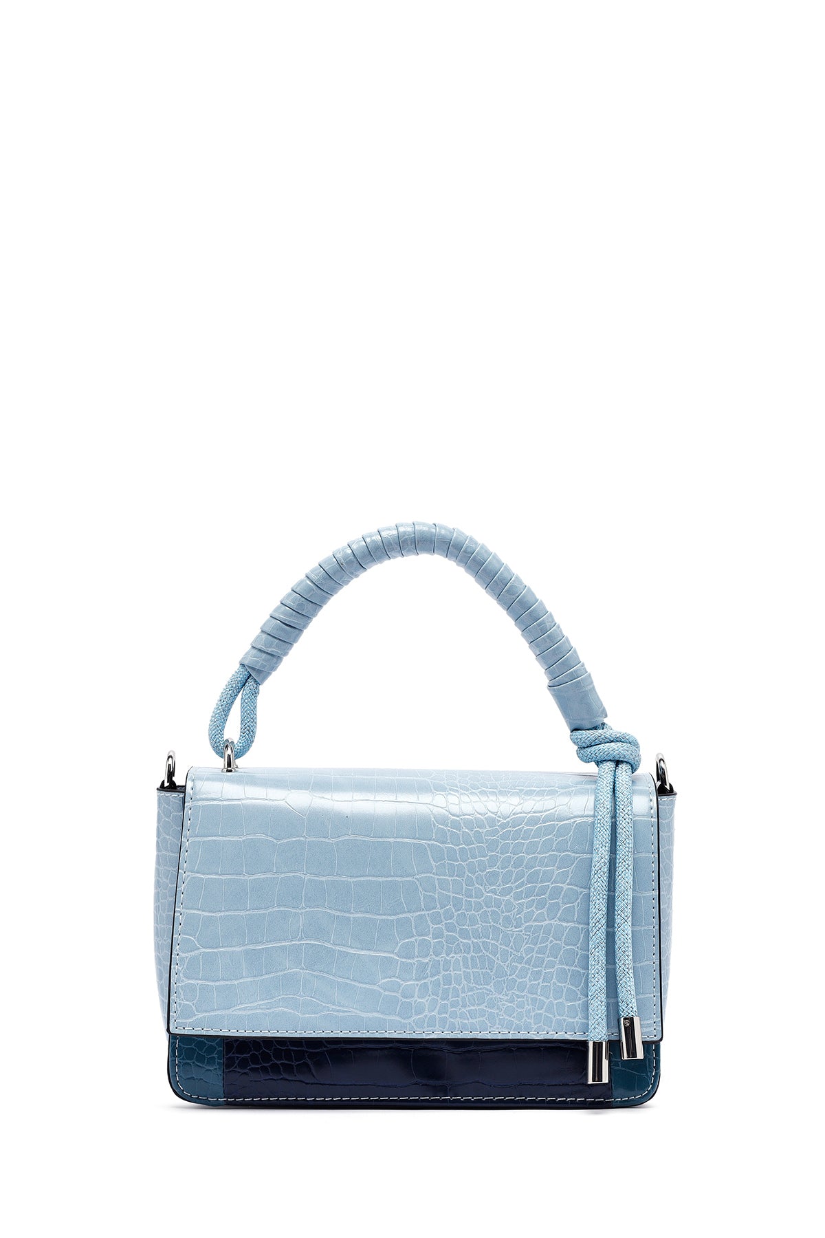 Kadın Mavi Uzun Askılı Kroko Desenli Çapraz Çanta