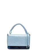 Kadın Mavi Uzun Askılı Kroko Desenli Çapraz Çanta | Derimod