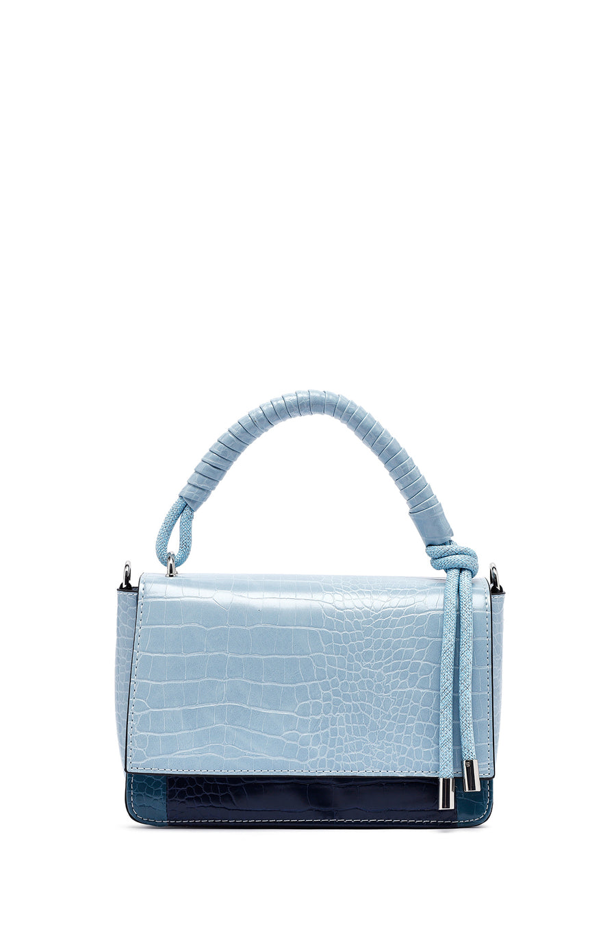 Woman Blue Long Strap Crocodile Patterned Crossbody Bag