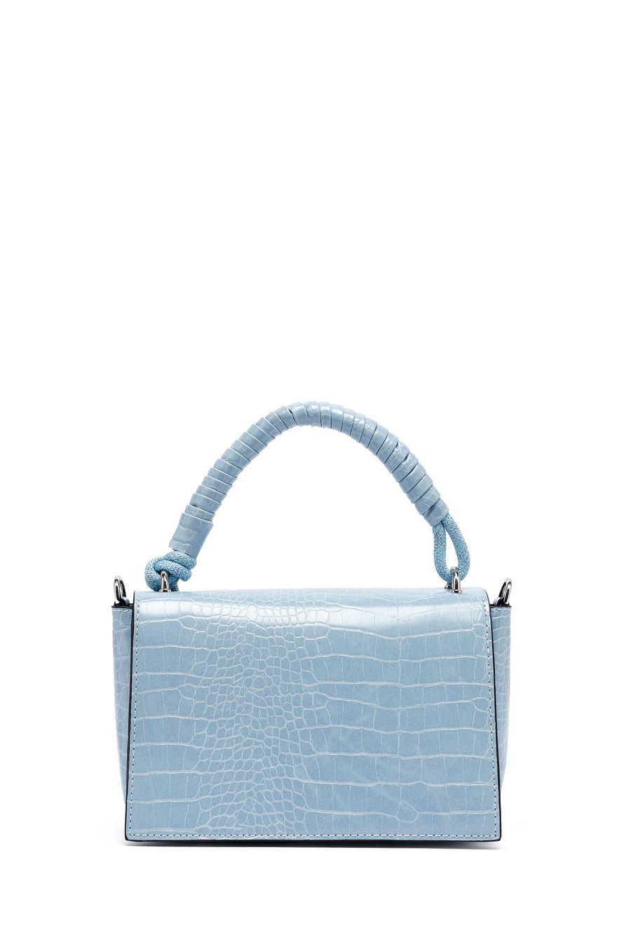 Woman Blue Long Strap Crocodile Patterned Crossbody Bag
