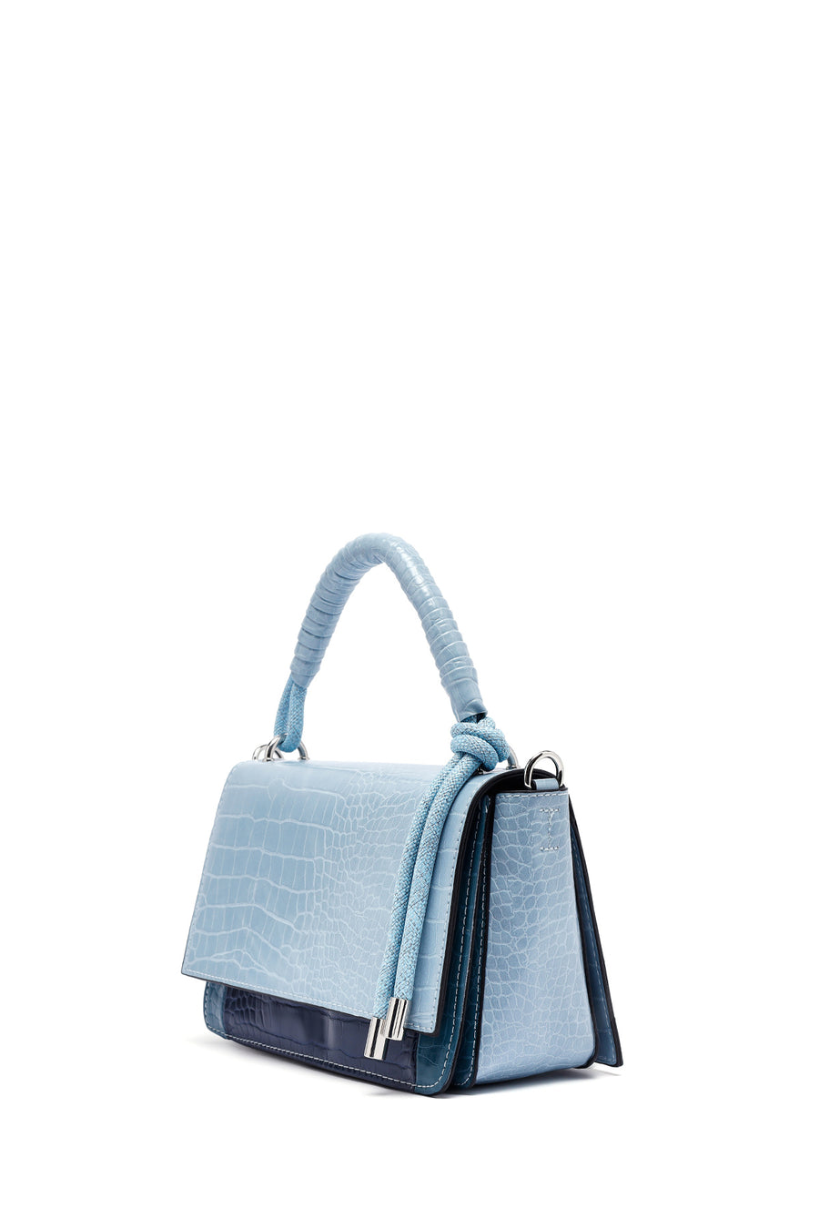 Woman Blue Long Strap Crocodile Patterned Crossbody Bag