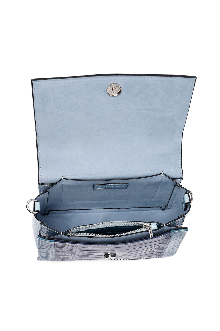 Woman Blue Long Strap Crocodile Patterned Crossbody Bag