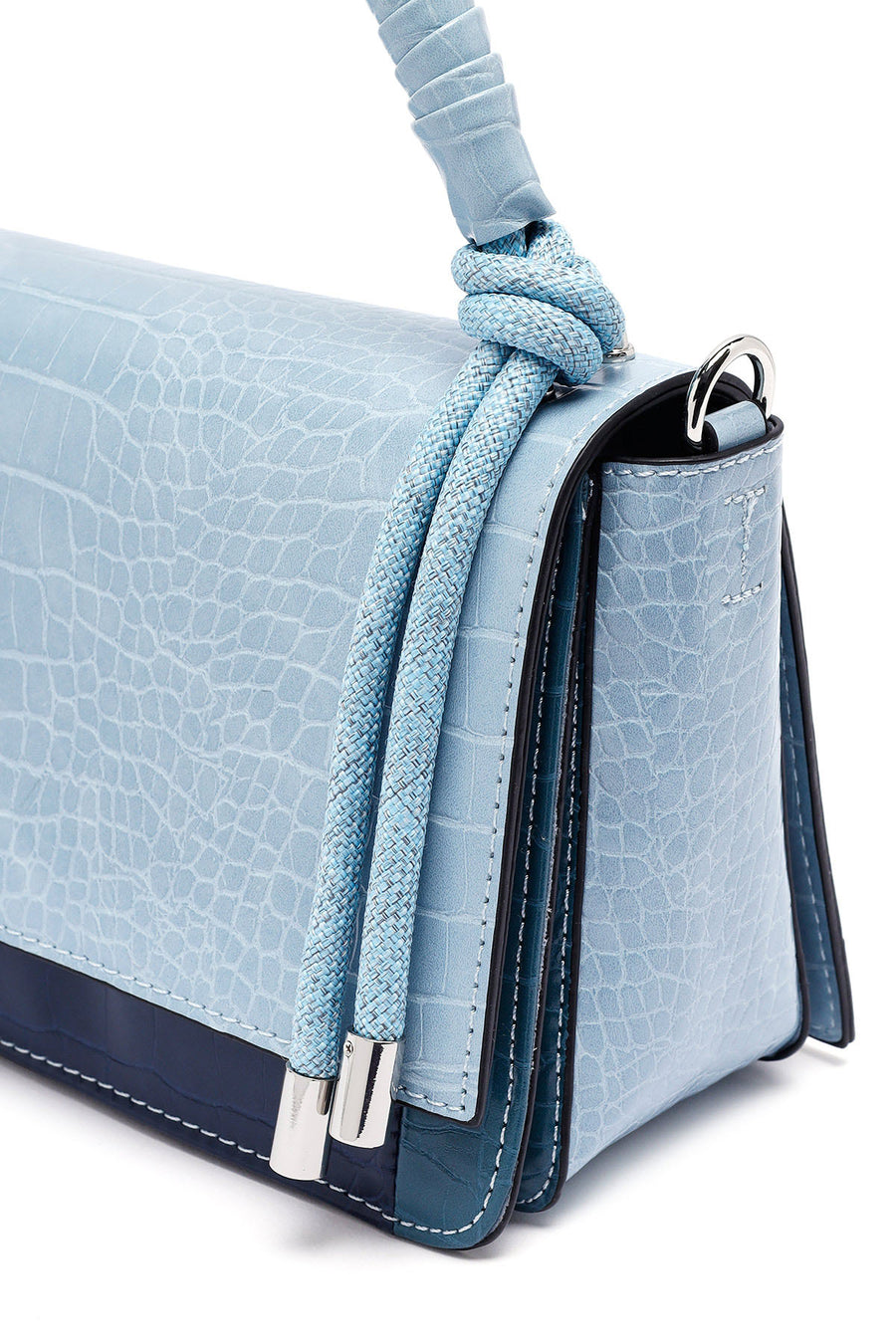 Woman Blue Long Strap Crocodile Patterned Crossbody Bag