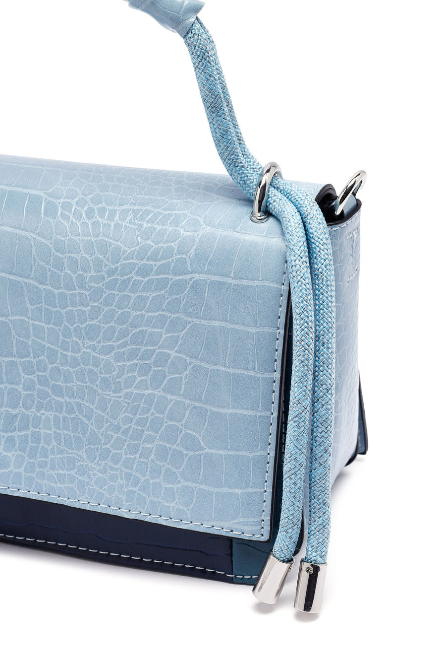 Woman Blue Long Strap Crocodile Patterned Crossbody Bag