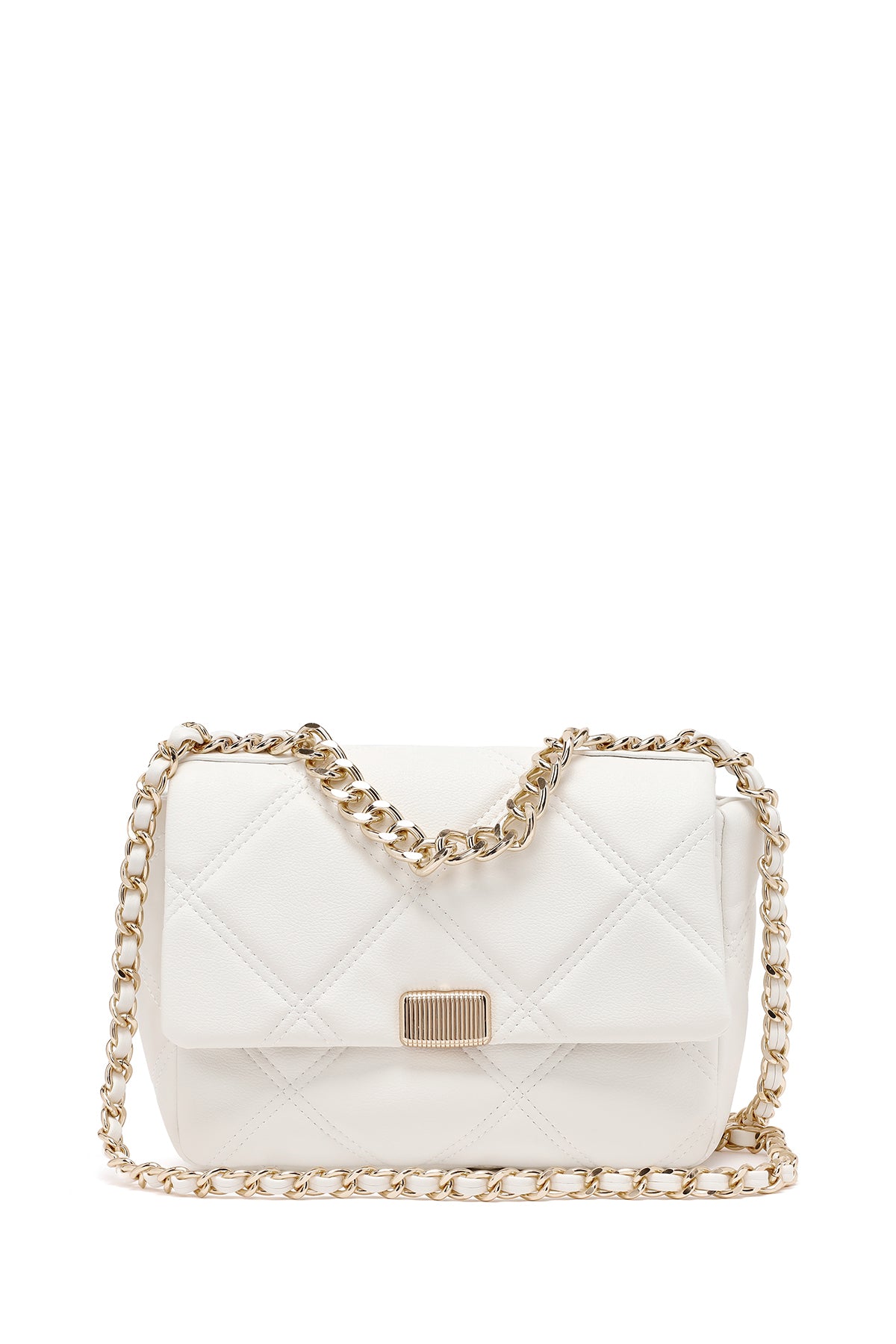 Kadın Krem Uzun Askılı Kapitone Çapraz Çanta