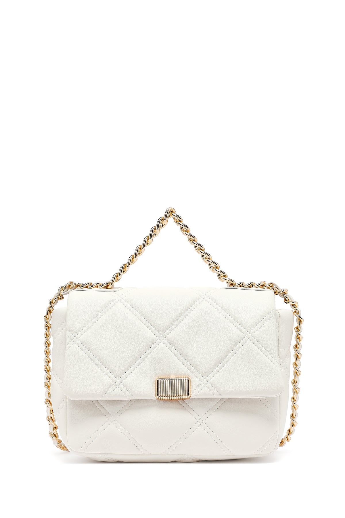 Kadın Krem Uzun Askılı Kapitone Çapraz Çanta