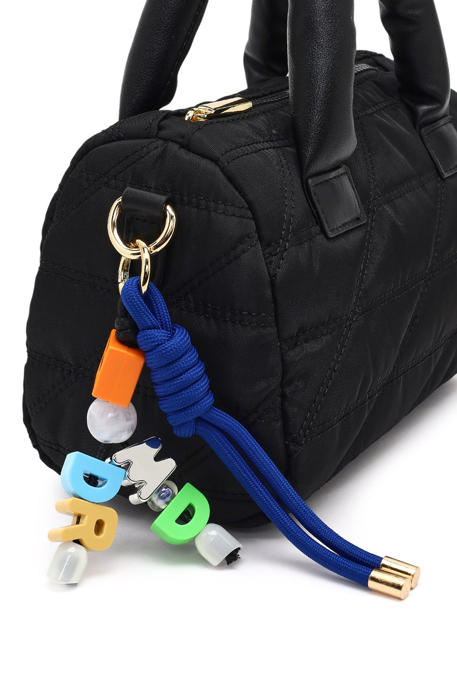 Women's Black Long Strap Charm Fabric Shoulder Bag