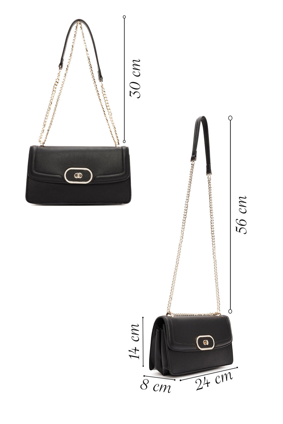 Women's Black Long Chain Strap Shoulder Bag
