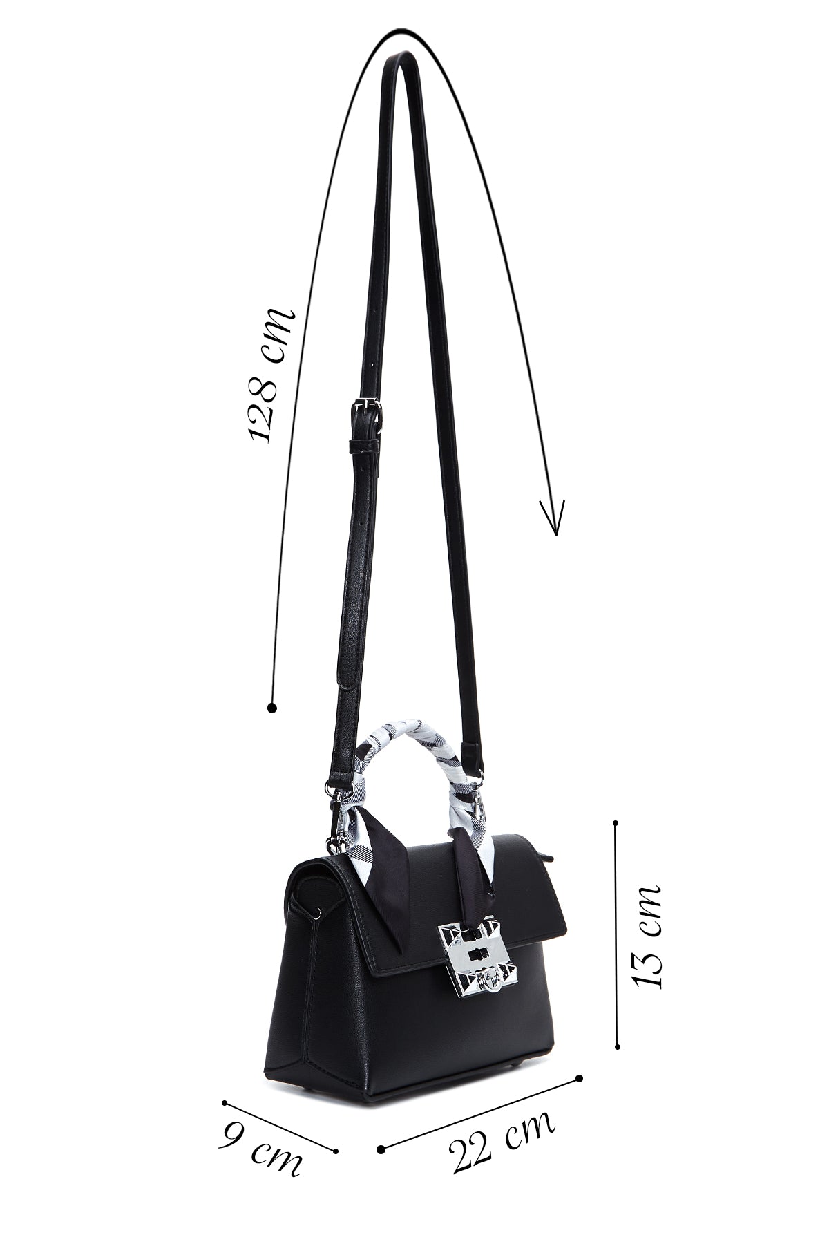 Kadın Siyah Uzun Askılı Aksesuarlı Mini Çapraz Çanta