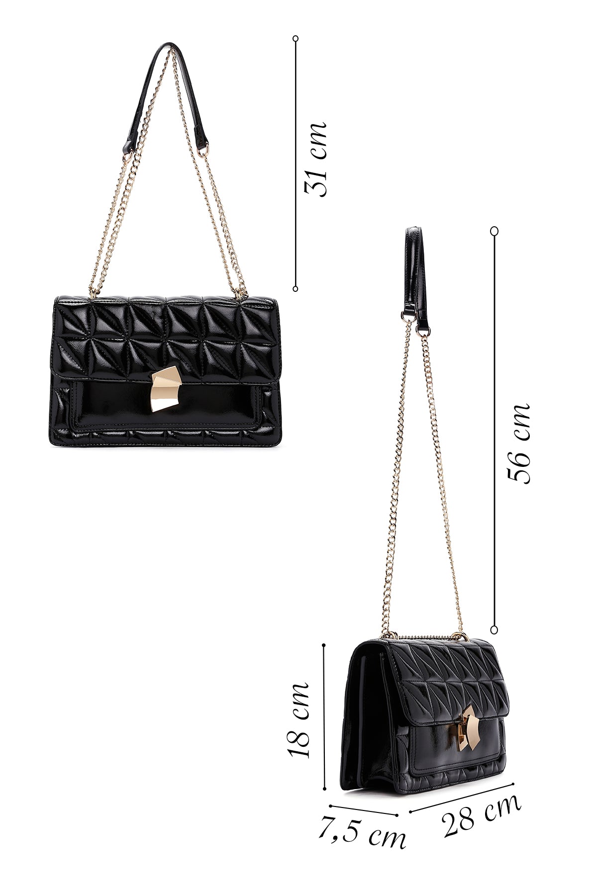 Kadın Siyah Zincir Askılı Kapitone Kol Çantası