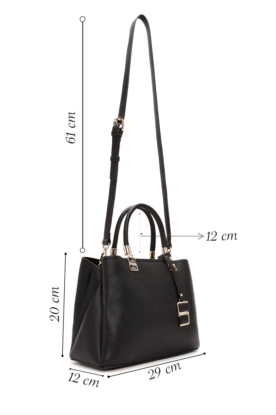 Women's Black Long Strap Accessory Detailed Handbag