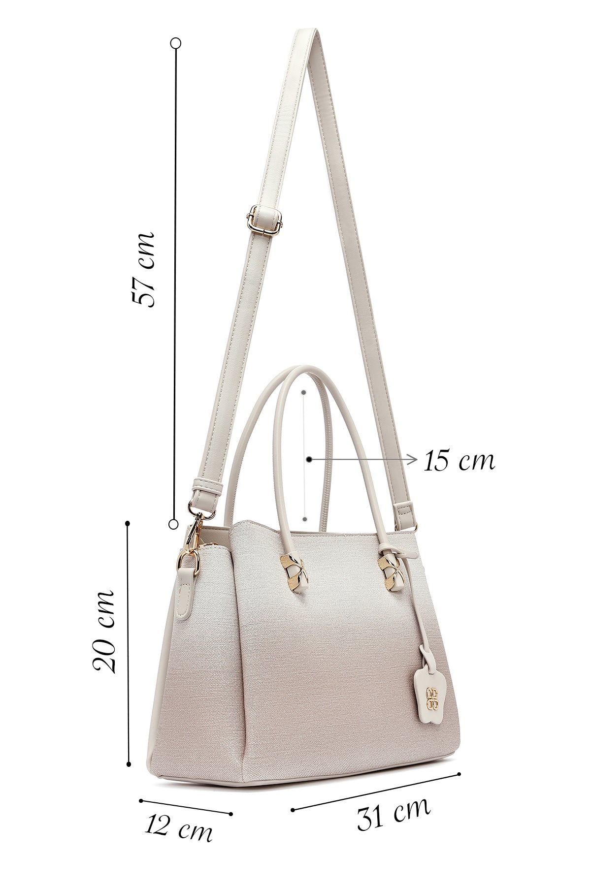 Kadın Krem Uzun Askılı Baskılı Kol Çantası