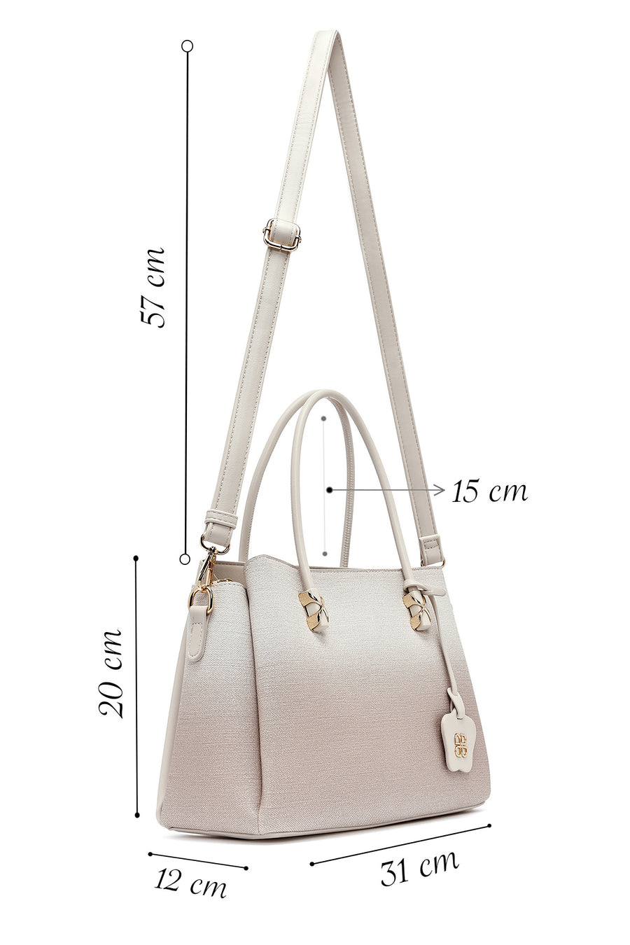Woman Cream Long Strap Printed Handbag