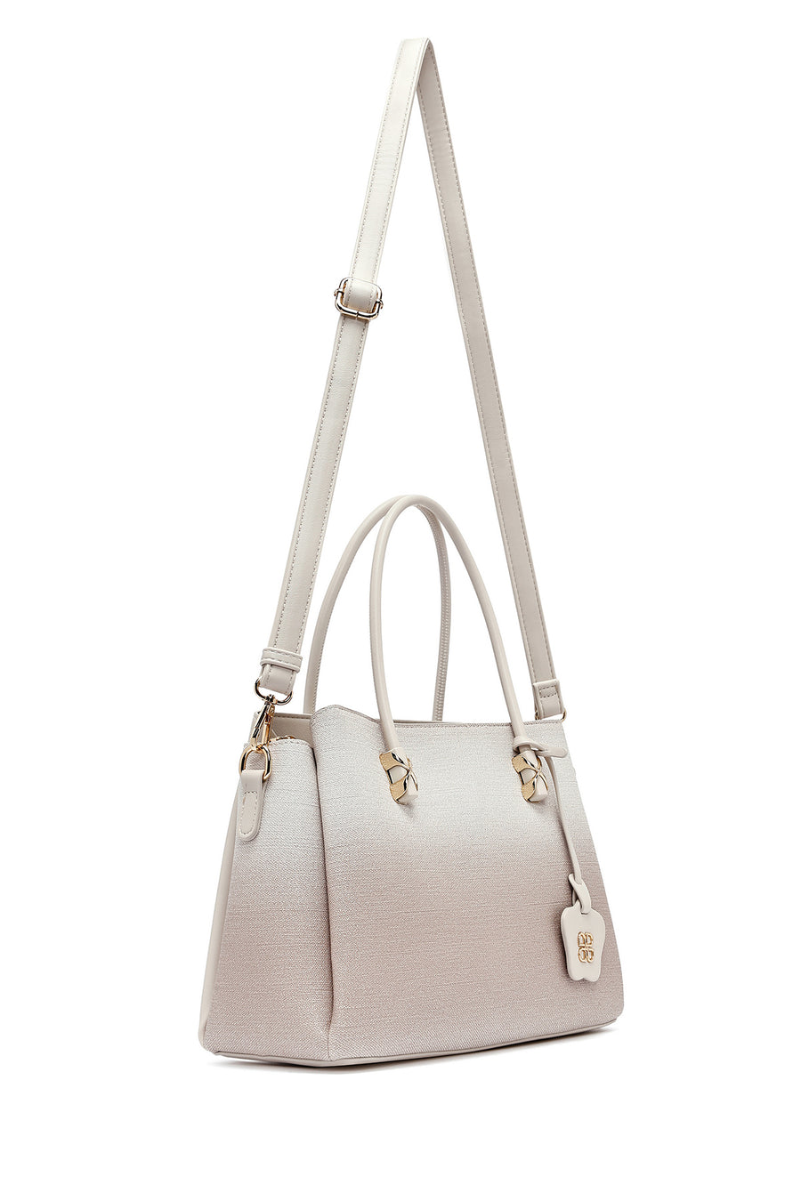 Woman Cream Long Strap Printed Handbag