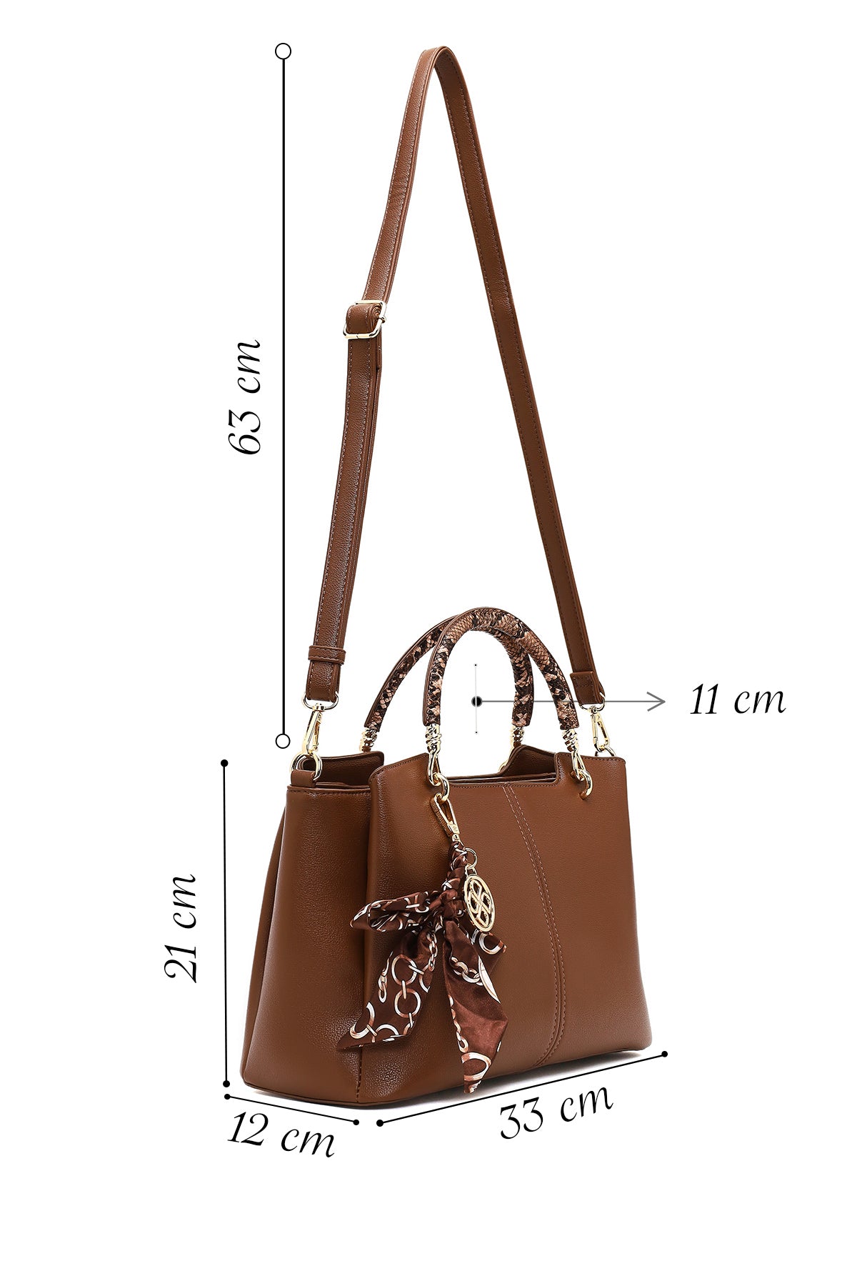 Kadın Kahverengi Uzun Askılı Aksesuarlı Kol Çantası