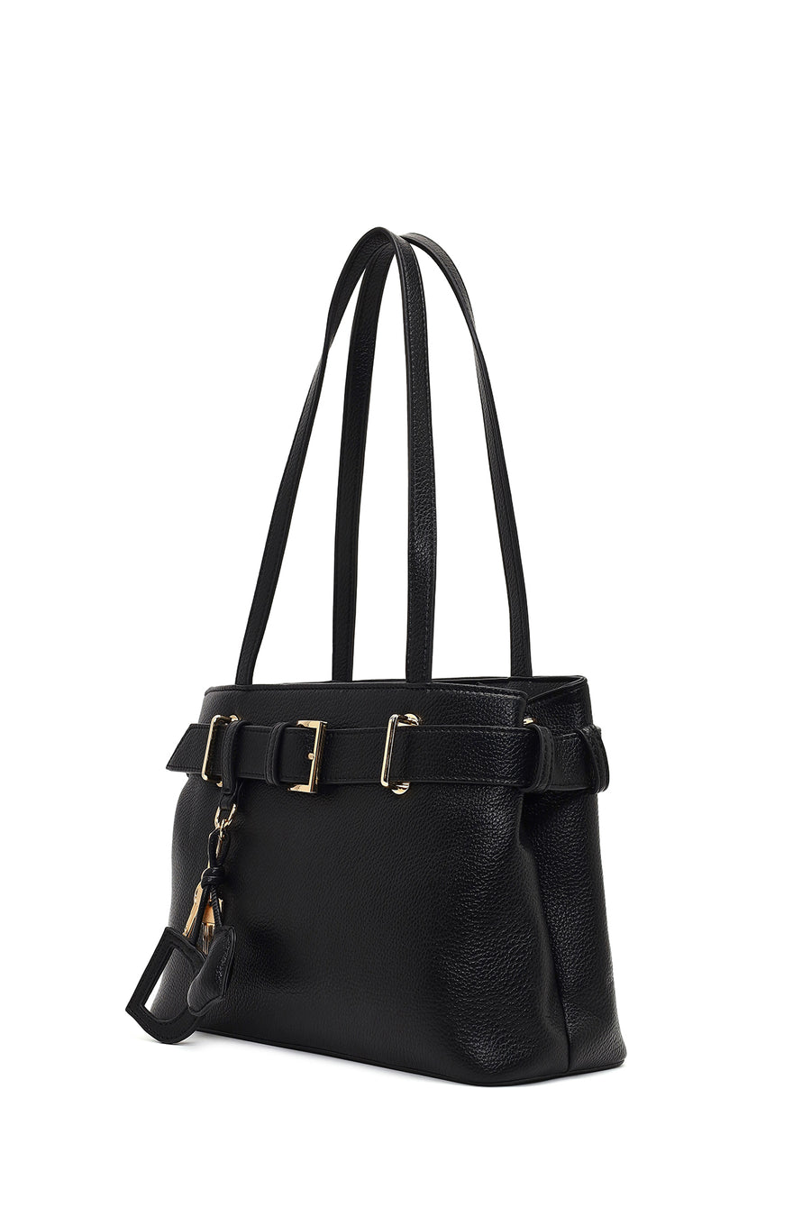 Women's Black Long Strapped Accessorized Shoulder Bag