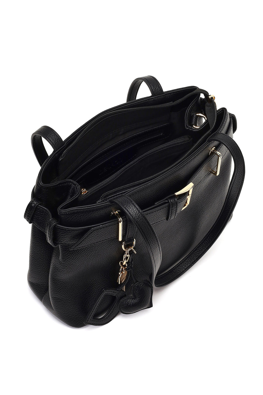 Women's Black Long Strapped Accessorized Shoulder Bag