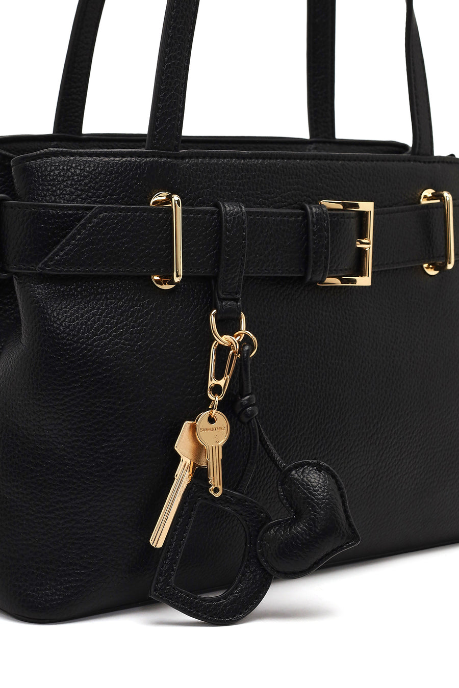 Women's Black Long Strapped Accessorized Shoulder Bag
