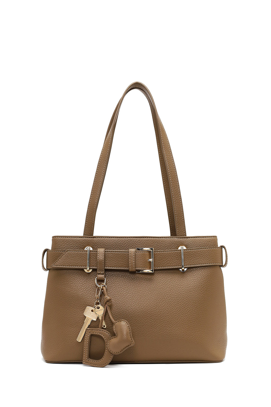 Women's Brown Long Strap Shoulder Bag with Accessories