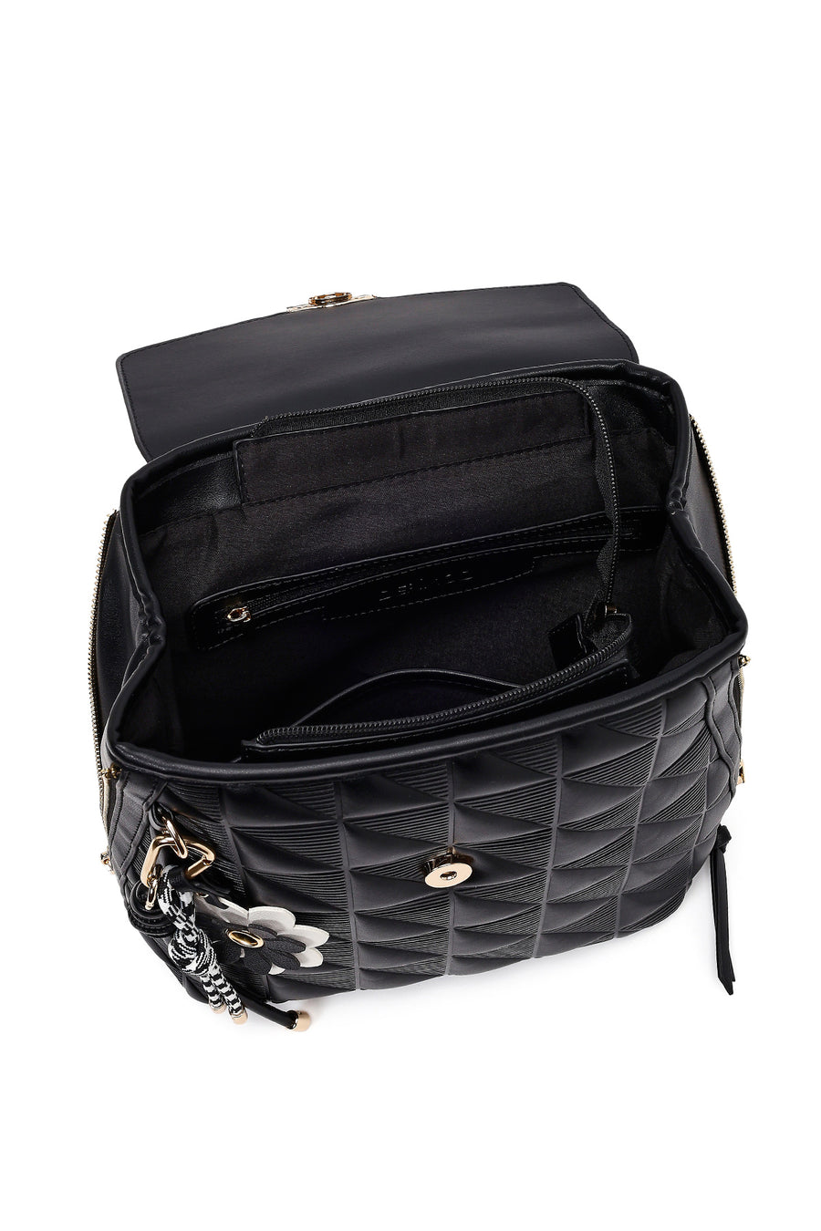 Women's Black Printed Accessorized Backpack
