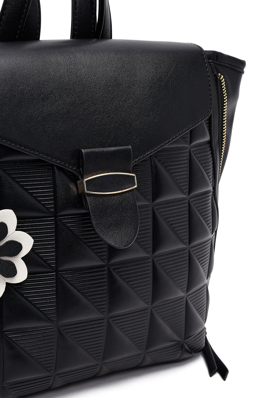 Women's Black Printed Accessorized Backpack