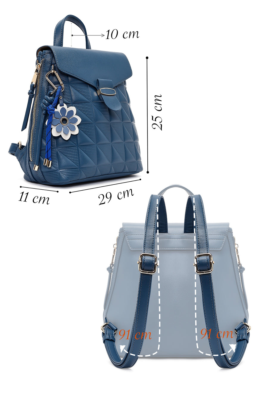 Women's Blue Printed Accessorized Backpack