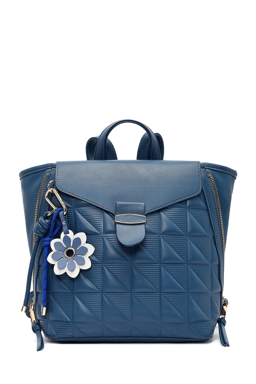 Women's Blue Printed Accessorized Backpack