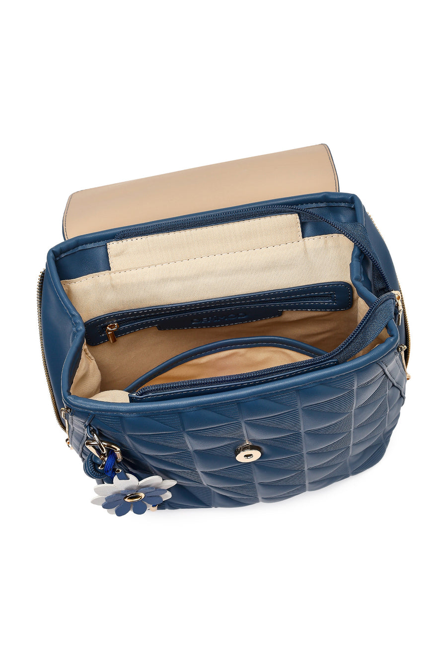 Women's Blue Printed Accessorized Backpack