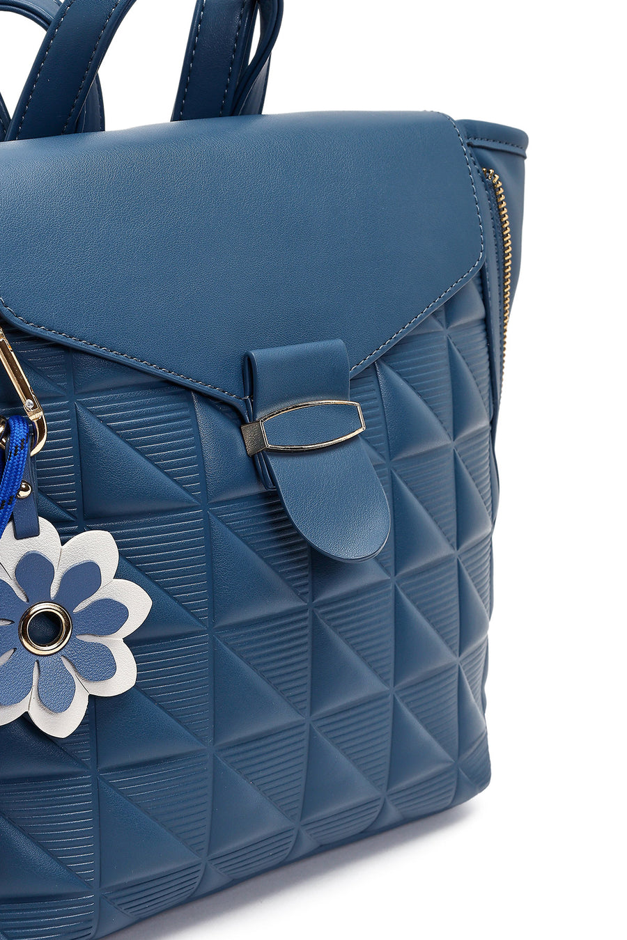 Women's Blue Printed Accessorized Backpack