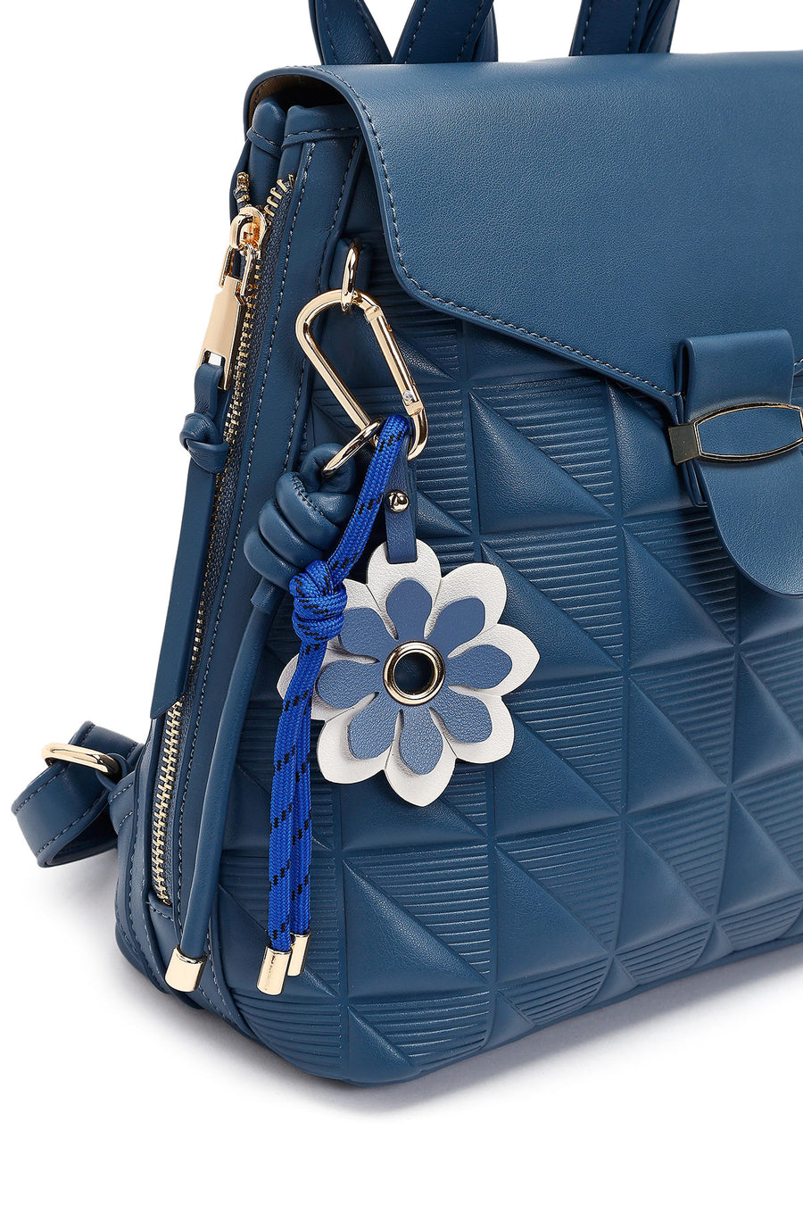 Women's Blue Printed Accessorized Backpack