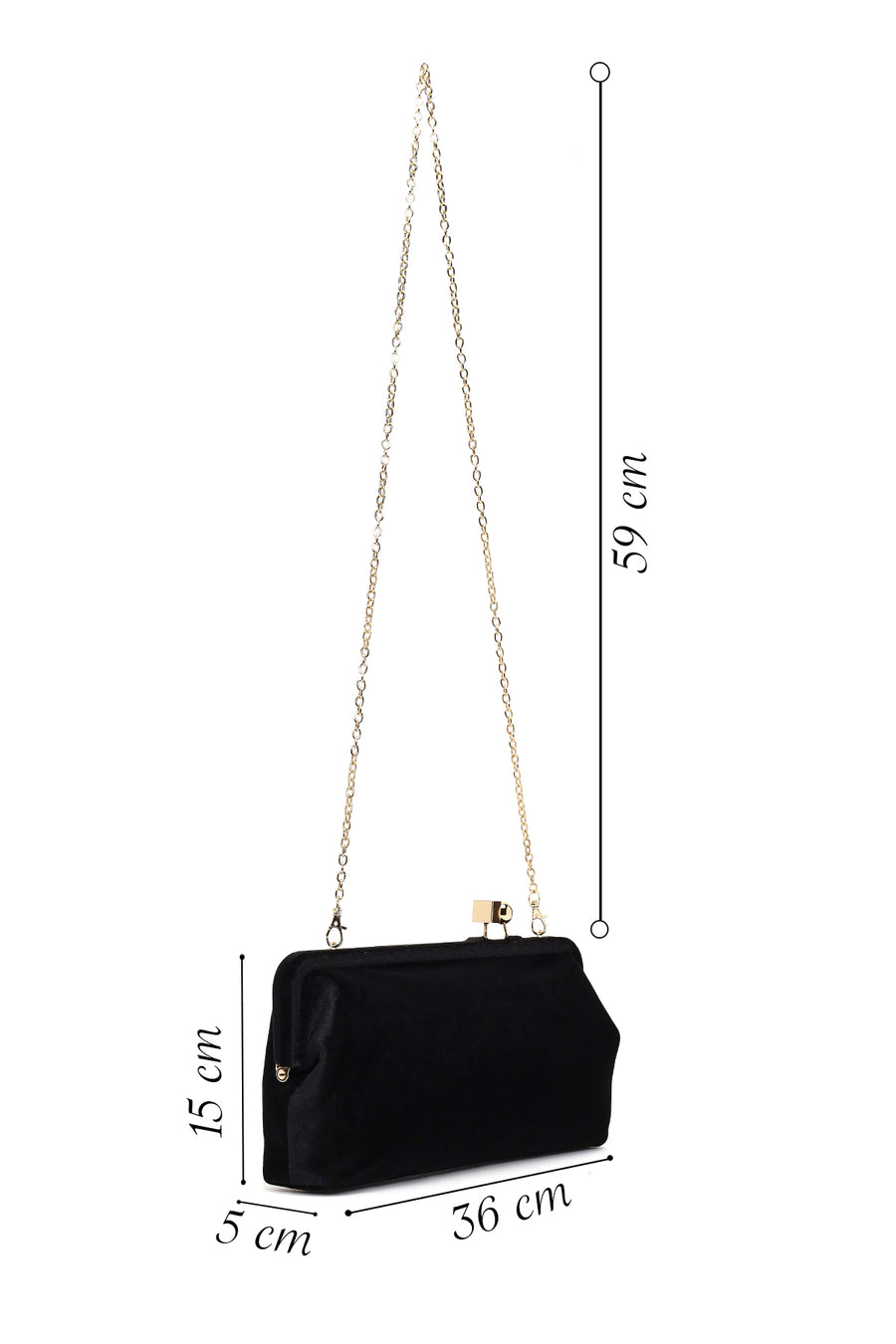 Women's Black Long Strap Velvet Clutch Bag