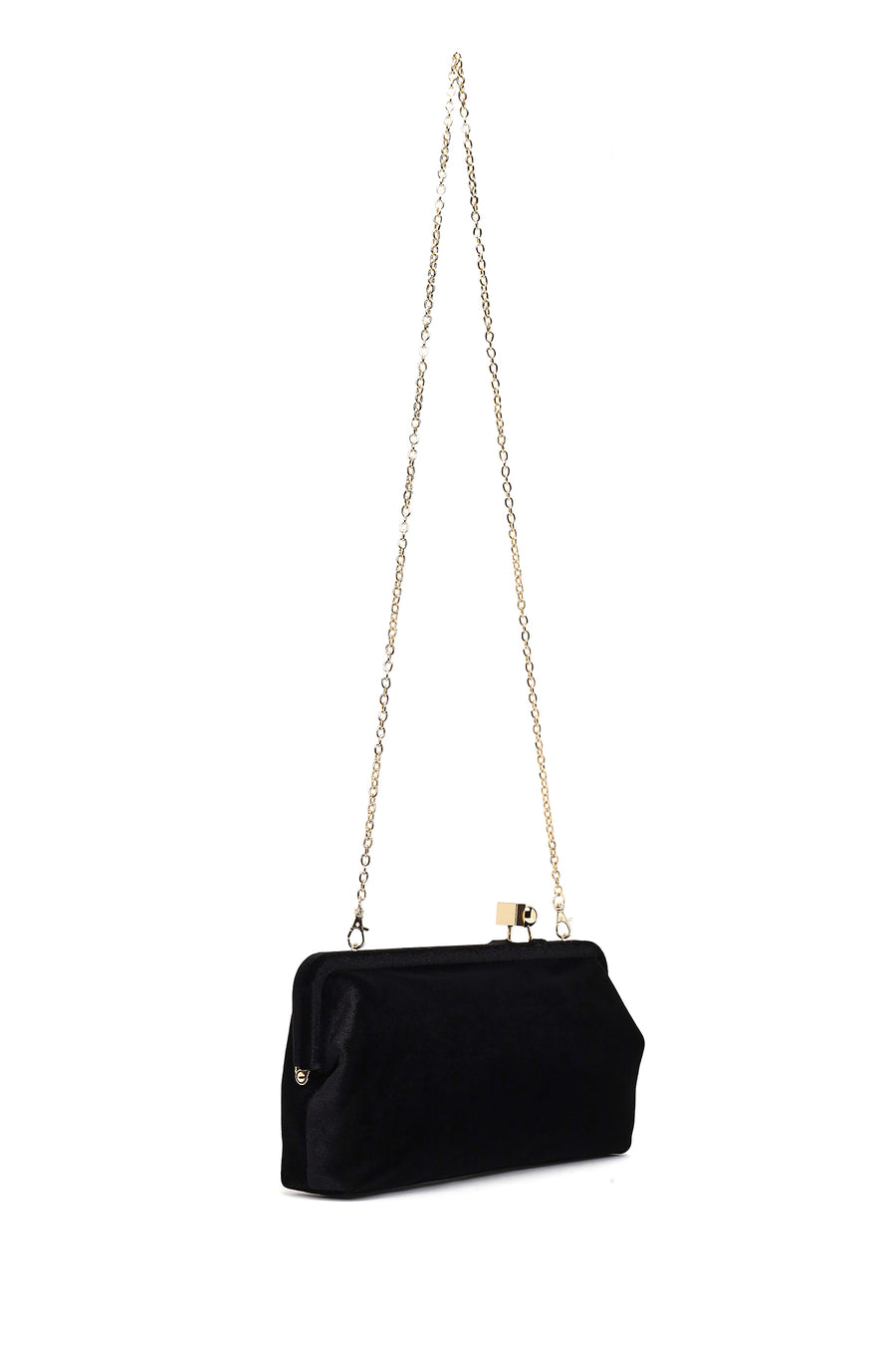 Women's Black Long Strap Velvet Clutch Bag