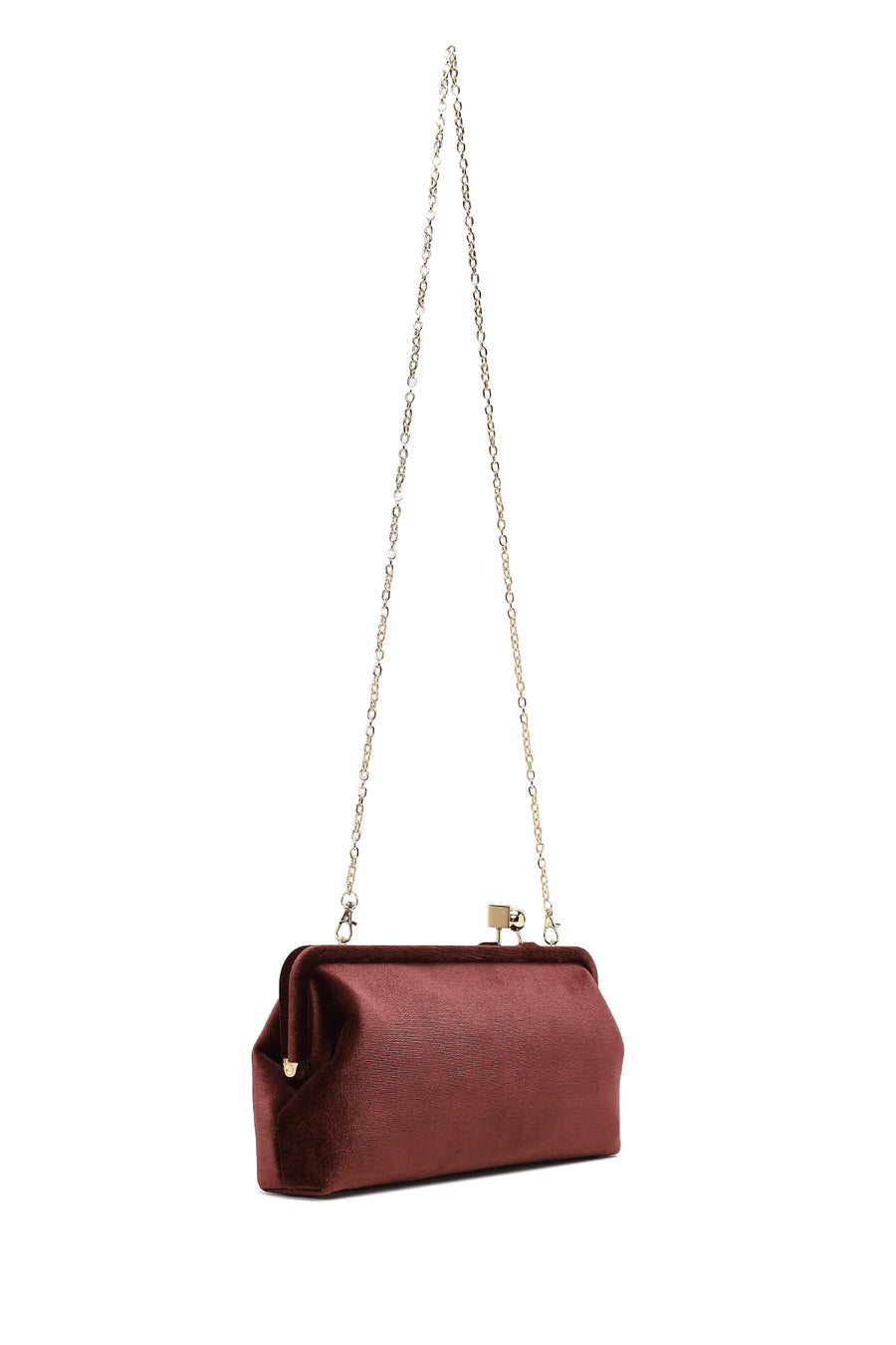 Women's Brown Long Strap Velvet Clutch Bag