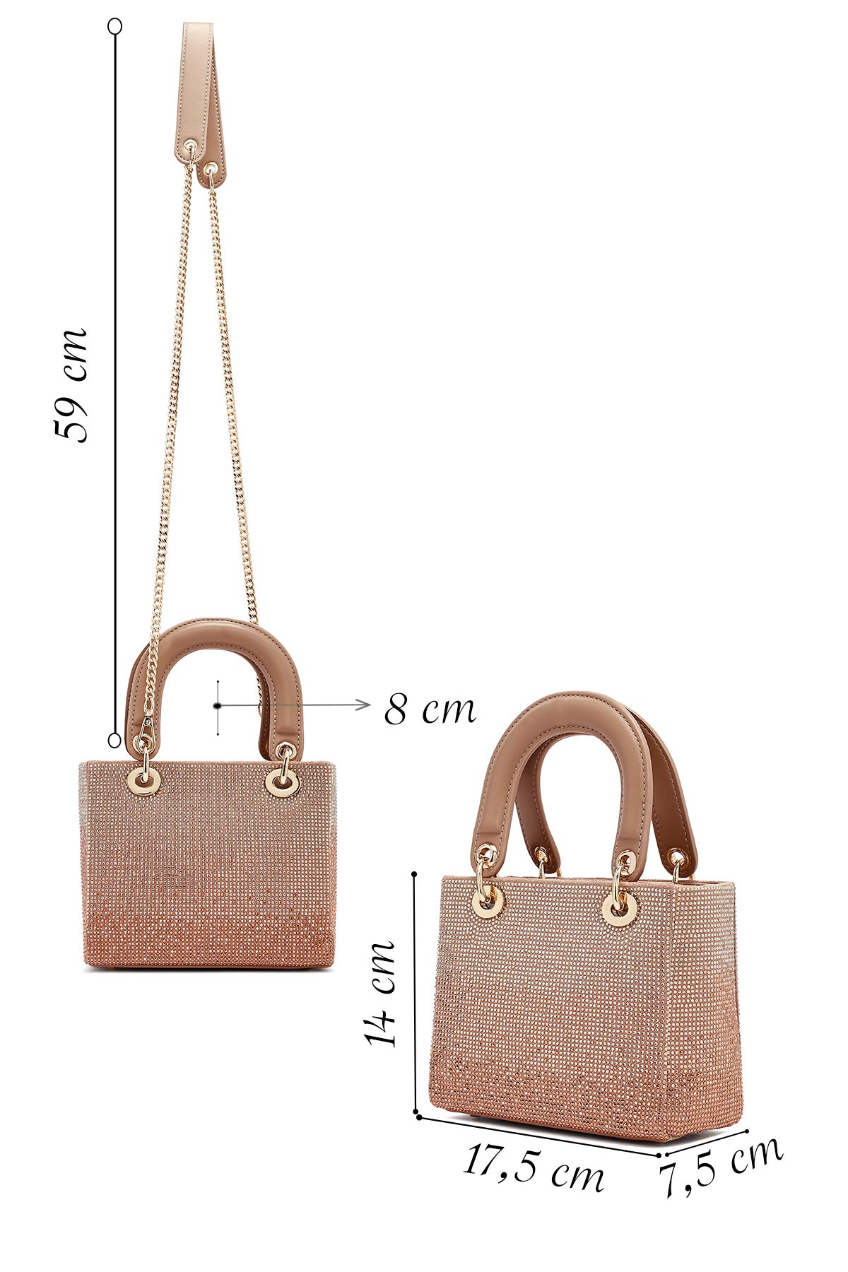 Kadın Bej Uzun Askılı Taşlı Mini Abiye Kol Çantası