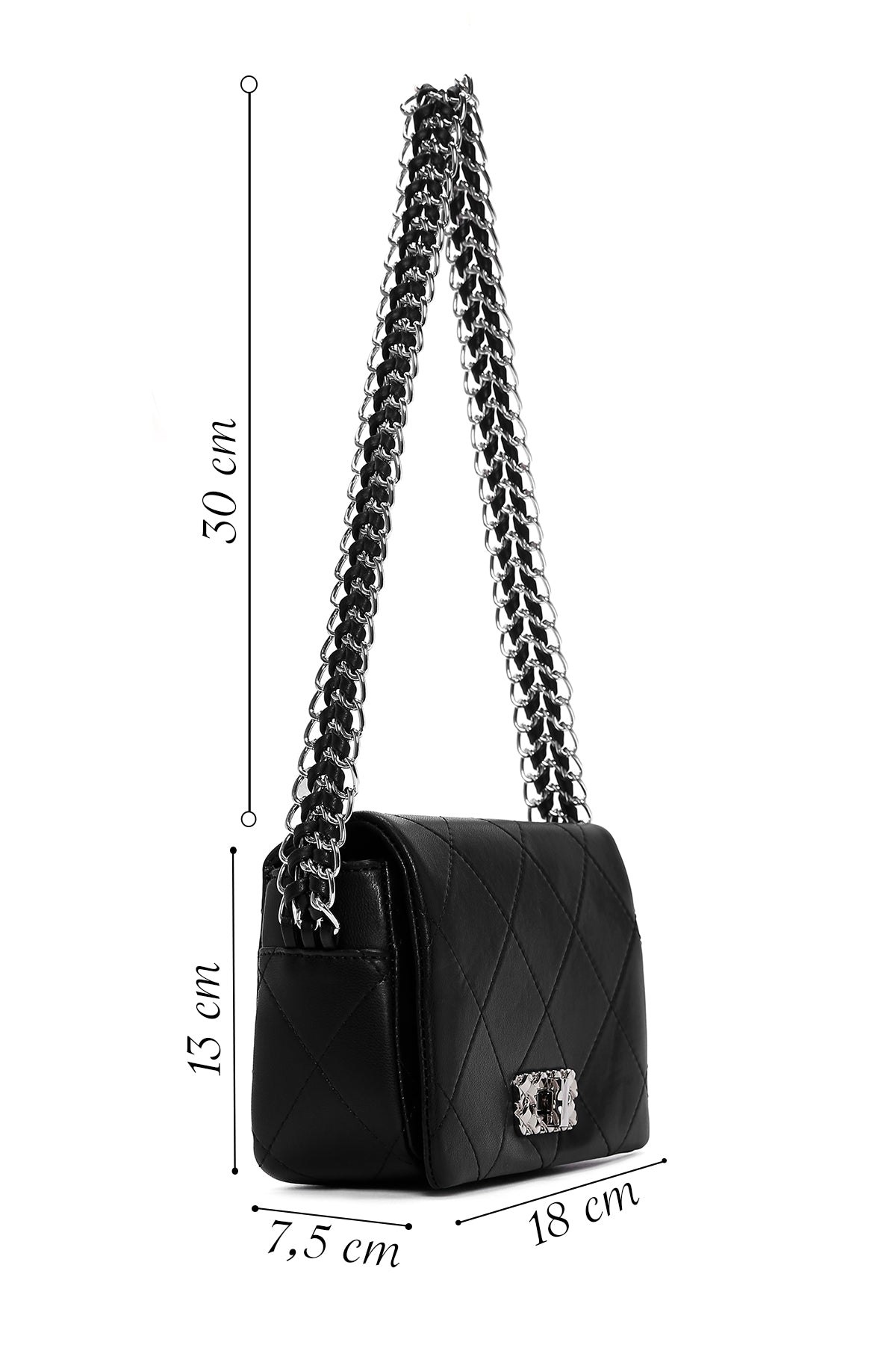 Kadın Siyah Zincir Askılı Kapitone Mini Çapraz Çanta
