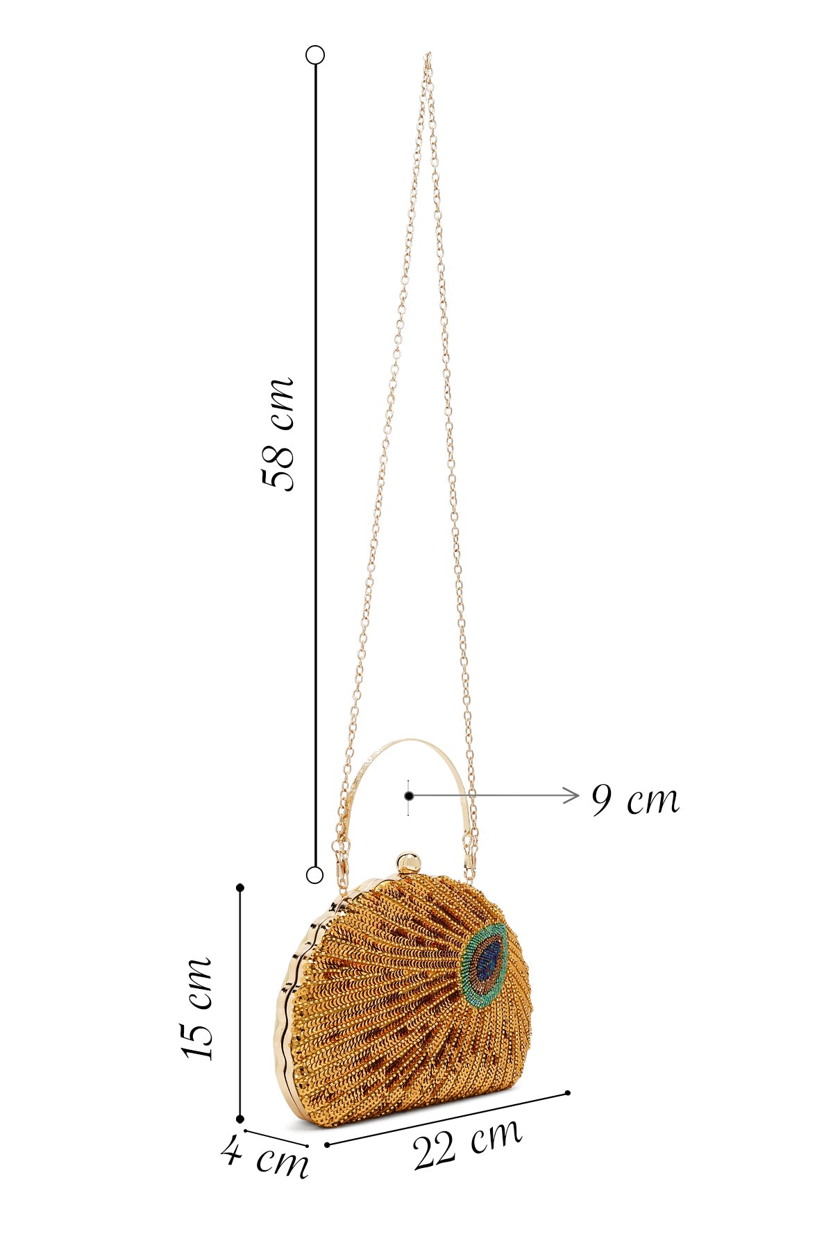 Kadın Altın Uzun Zincir Askılı Pullu Kutu Abiye Kol Çantası