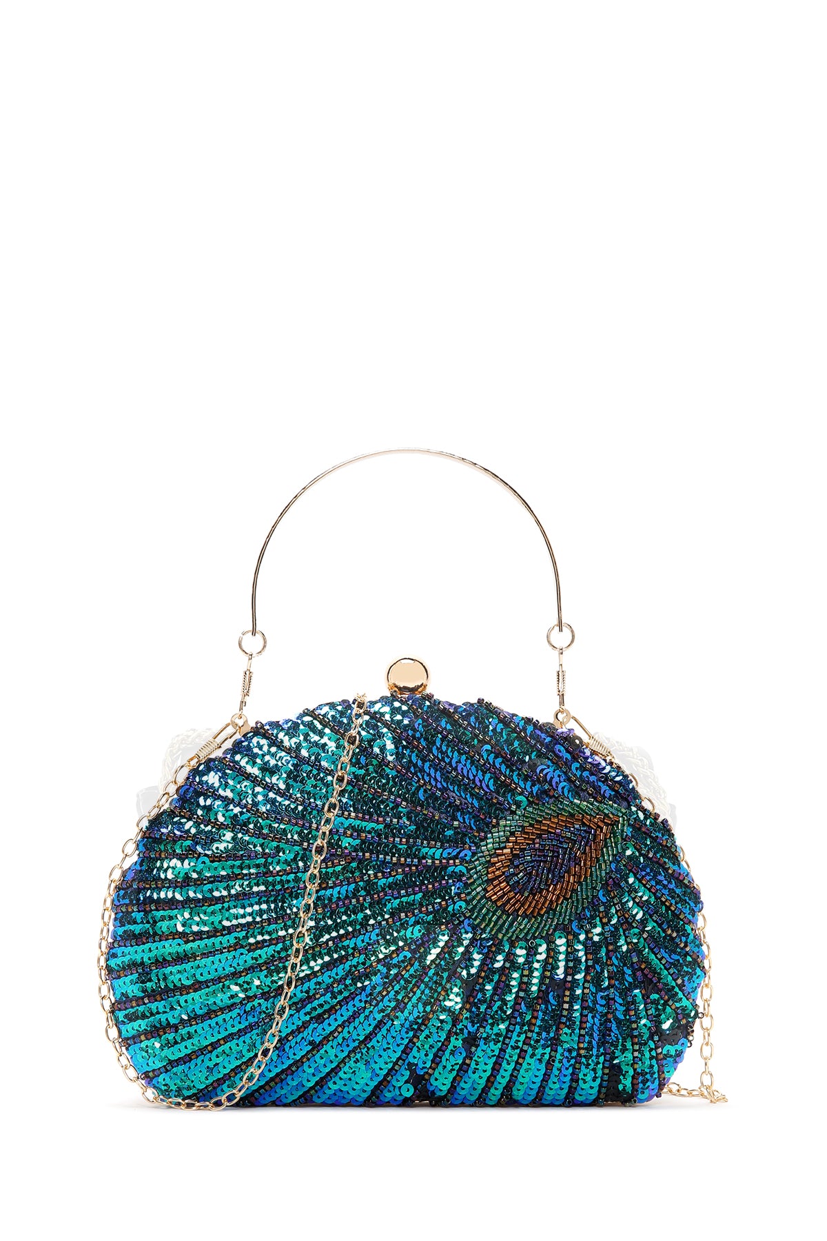 Kadın Mavi Uzun Zincir Askılı Pullu Kutu Abiye Kol Çantası