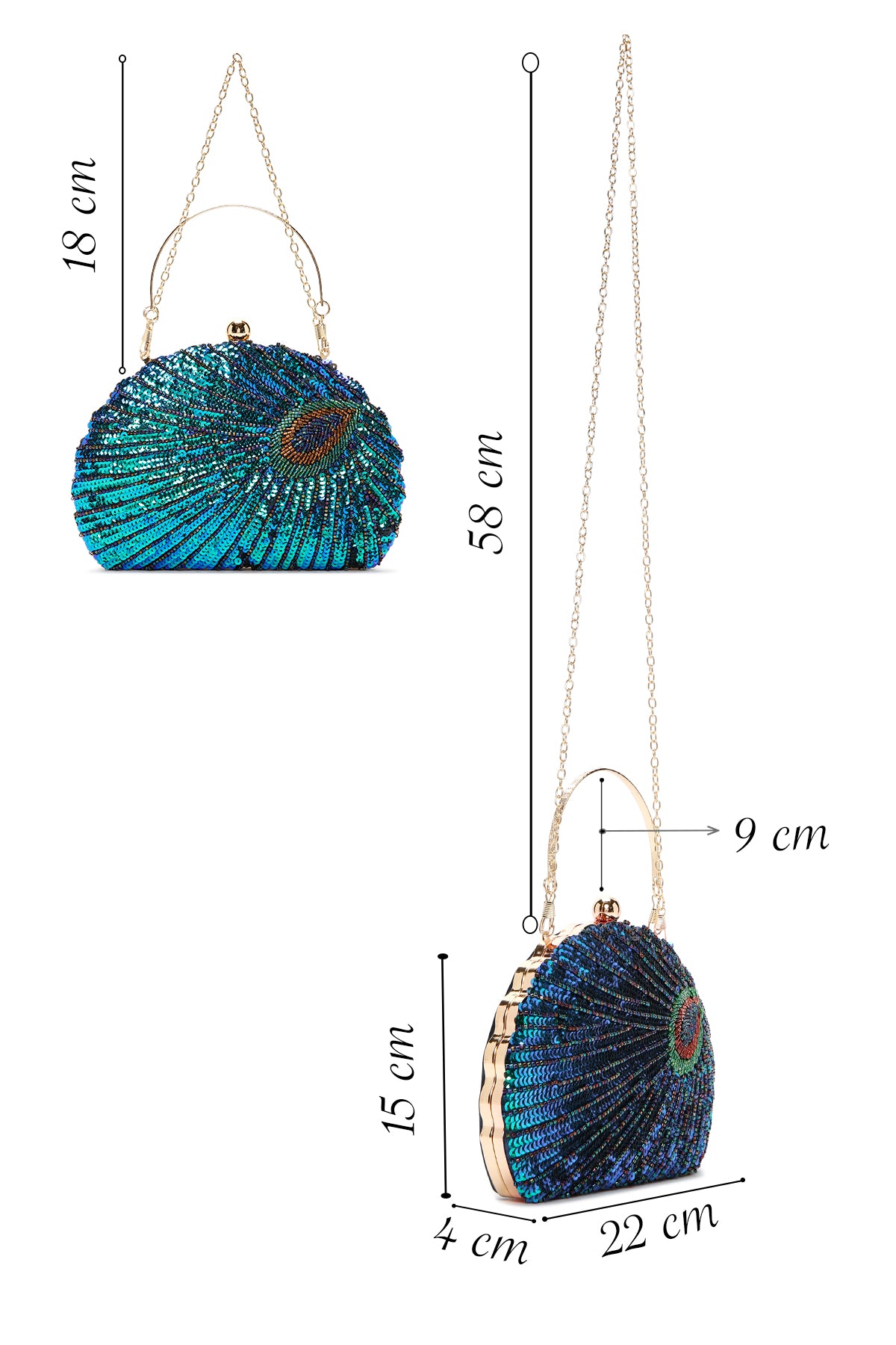 Kadın Mavi Uzun Zincir Askılı Pullu Kutu Abiye Kol Çantası