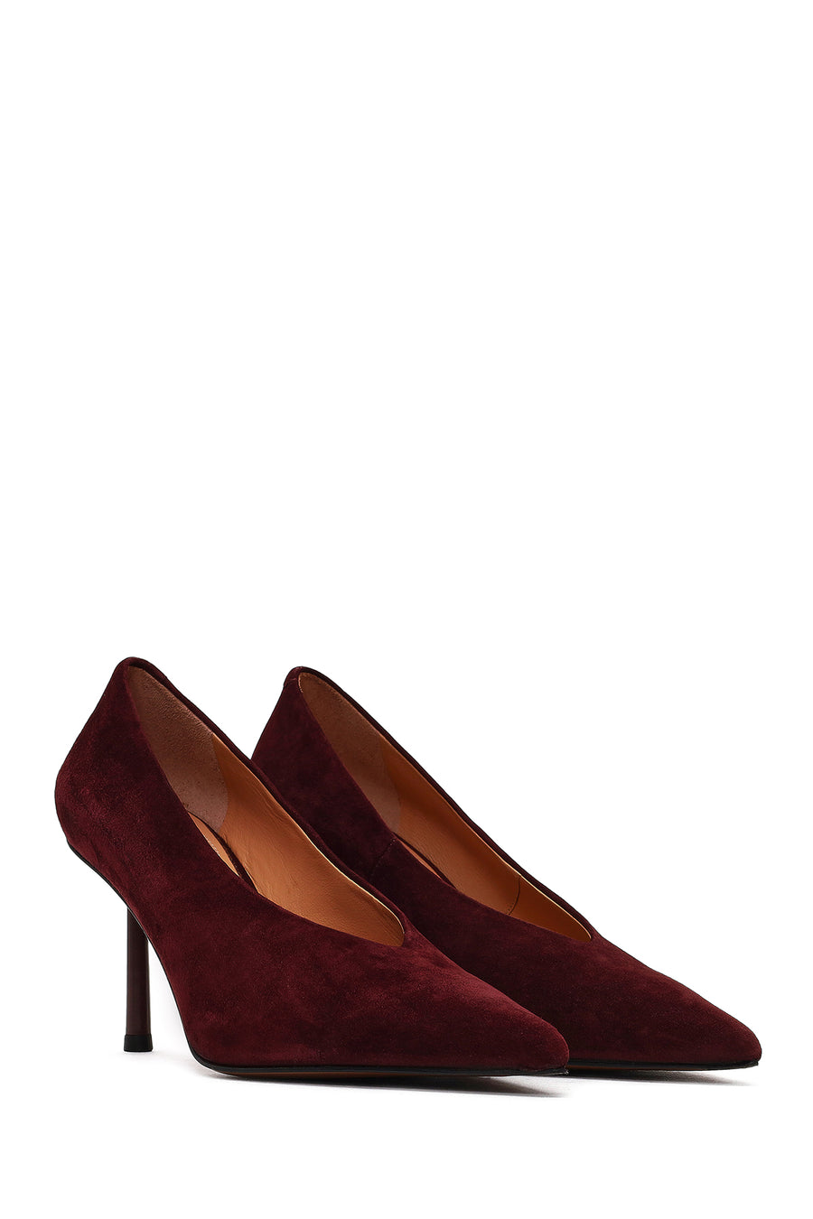 Women Burgundy Thin Heeled Suede Leather Stiletto