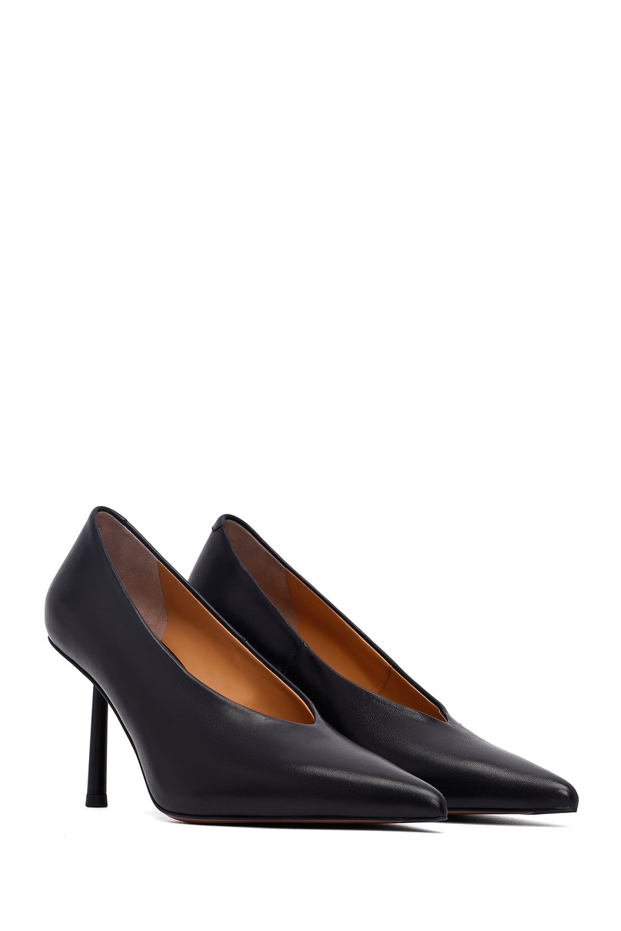 Women's Black Thin Heeled Leather Stiletto
