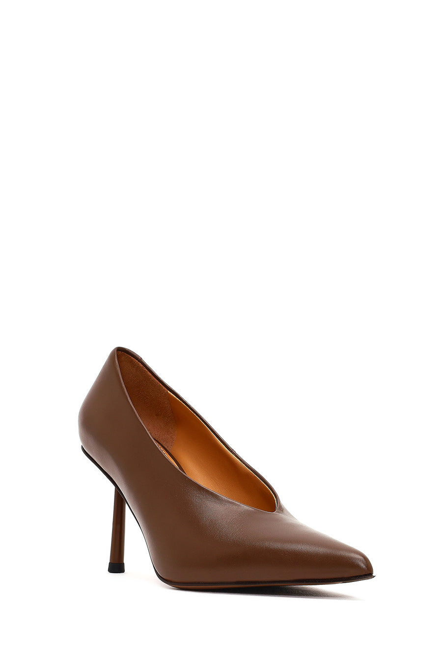 Women's Brown Thin Heeled Leather Stiletto