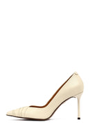 Kadın Krem İnce Topuklu Deri Stiletto | Derimod